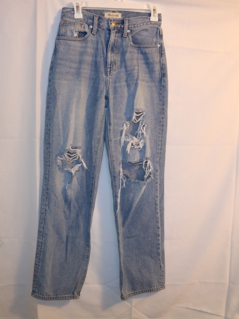 Madewell Petite Baggy Straight Jeans in Earlhurst Wash: Ripped Edition Size 24P - Picture 4 of 11